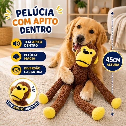 Brinquedo para Cachorro Pelúcia Macaco com Apito 45cm Interativo Mordedor Pet Brinquedo Macio Divertido