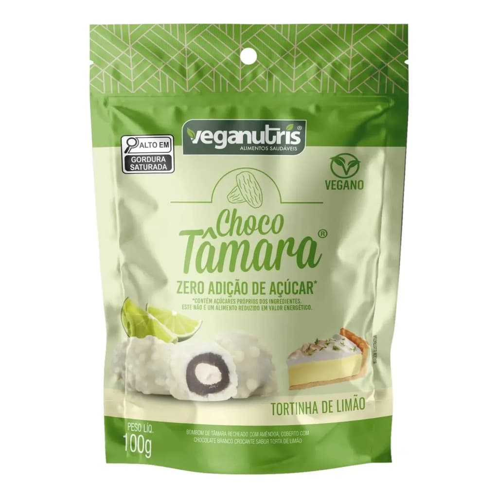 Bombom Chocotâmara Tortinha de Limão 100g Sem Glúten e Vegano para Dieta Fitness e Lanches Saudáveis