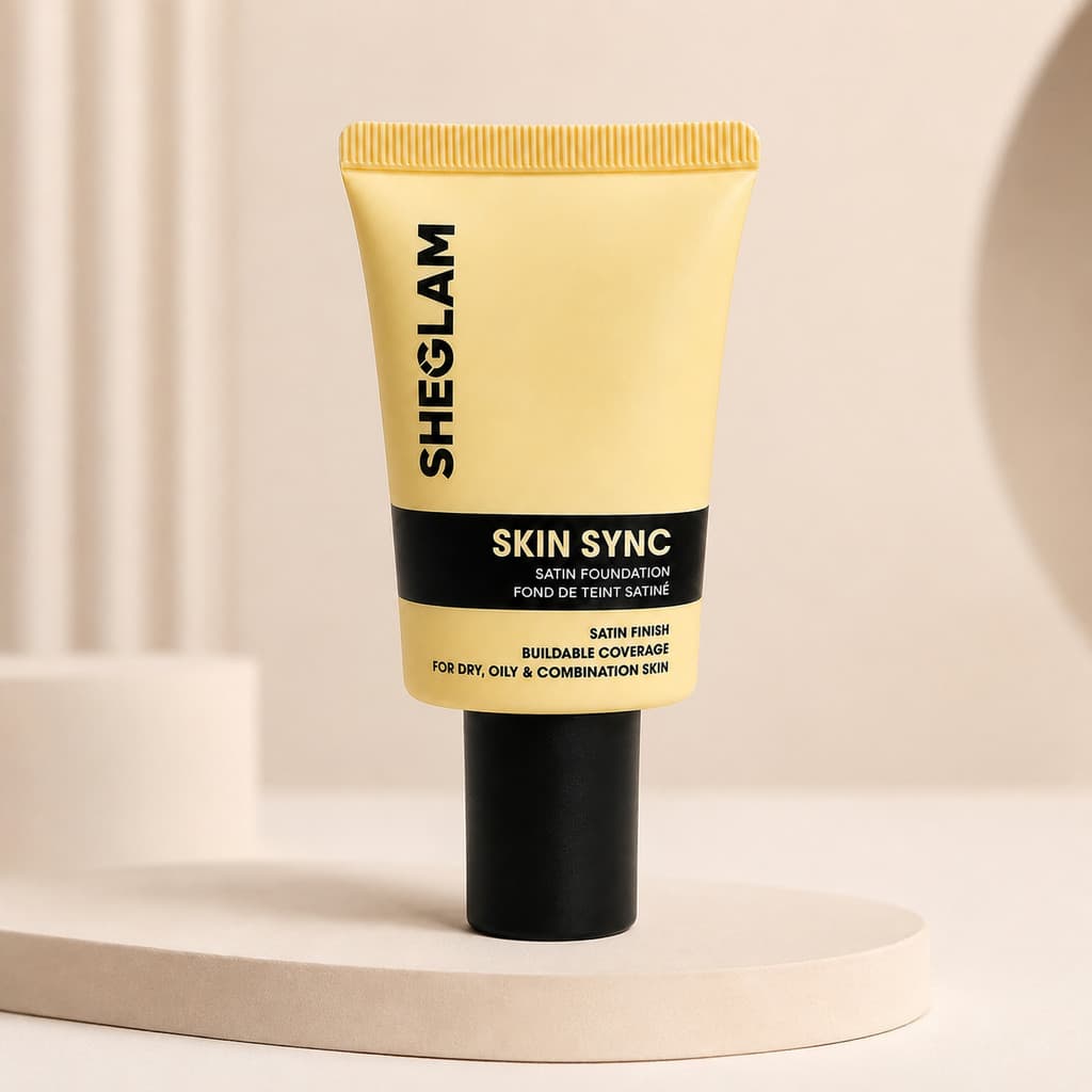 Base Líquida SHEGLAM Skin Sync Satin Foundation Cobertura Construível Acabamento Acetinado 30g