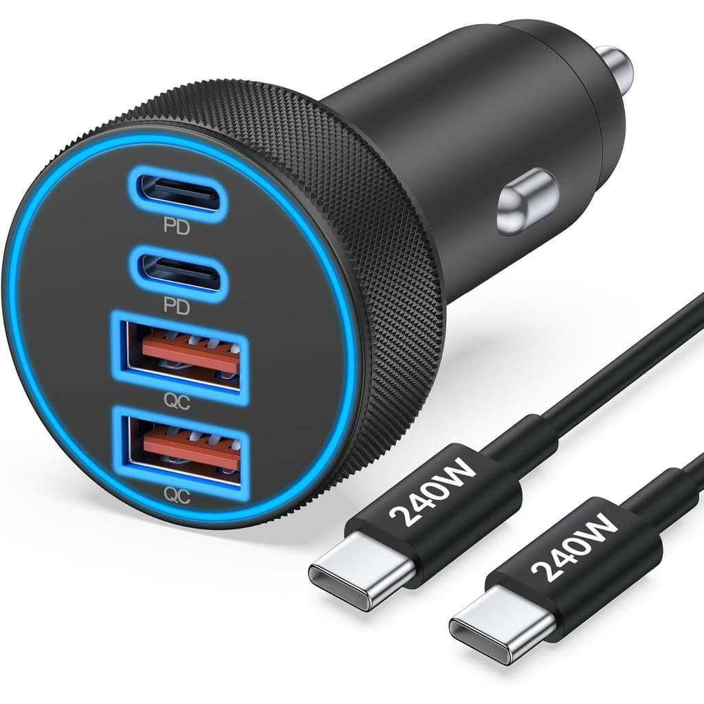 Carregador de Carro para iPhone 17 16 15, Carregamento Rápido, Adaptador de Carregador Rápido USB C de 90W com 4 Portas 