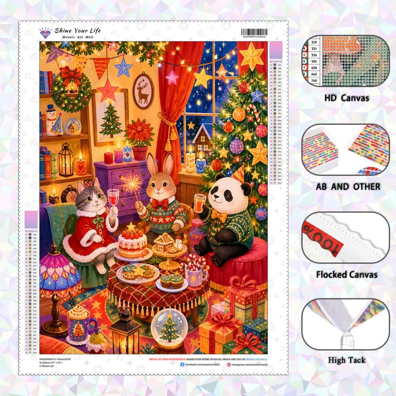 [PL Diamantes AB Atualizados + Tecido Flocado] Pequeno Animal Festa De Natal Pintura De Diamante 5D DIY Artesanato Mosai