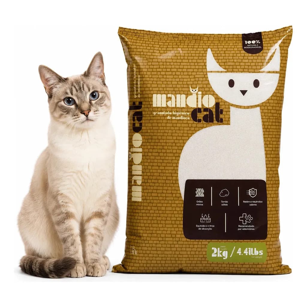 Areia Sanitária Mandiocat 2kg Para Gatos Biodegradável Baixa Poeira Alta Absorção