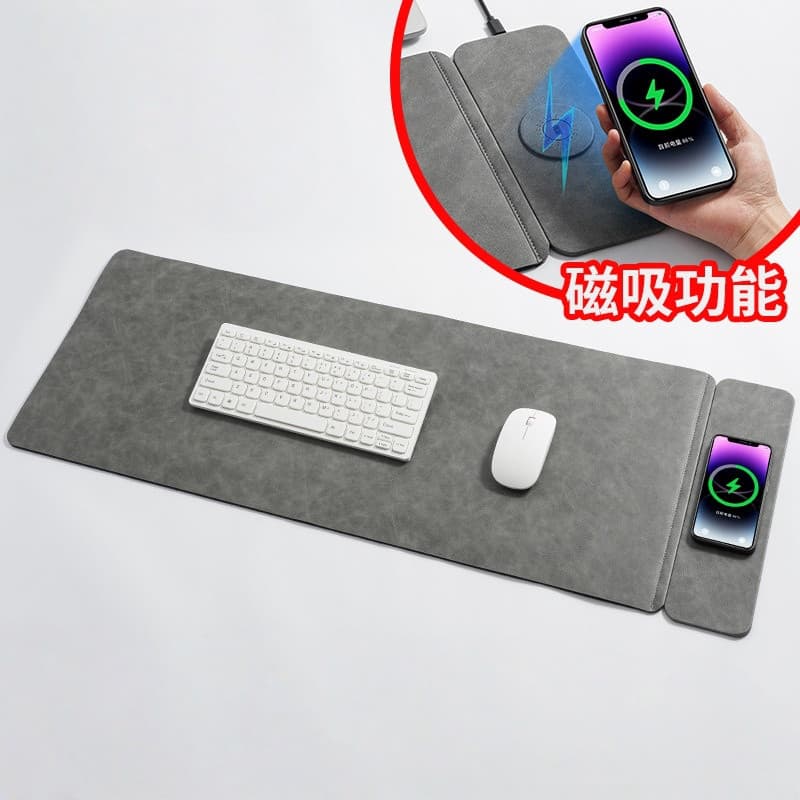 FTTOT Mouse Pad de carregamento sem fio magnético removível grande mesa de escritório 15W mouse pad de couro de carregam