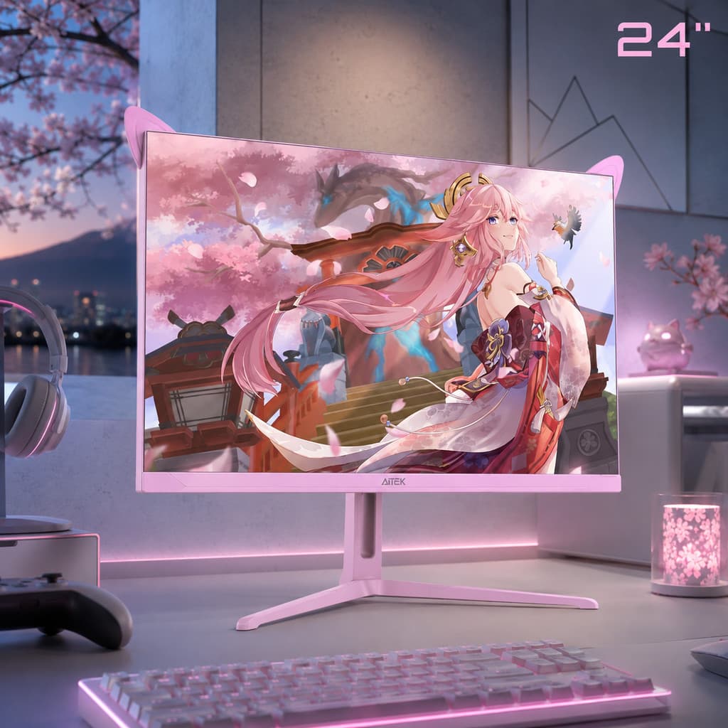 Monitor 24" Gamer Rosa 200Hz 1ms Full HD HDMI DP Compatível G-Sync RGB Aitek Delta-M2413RA