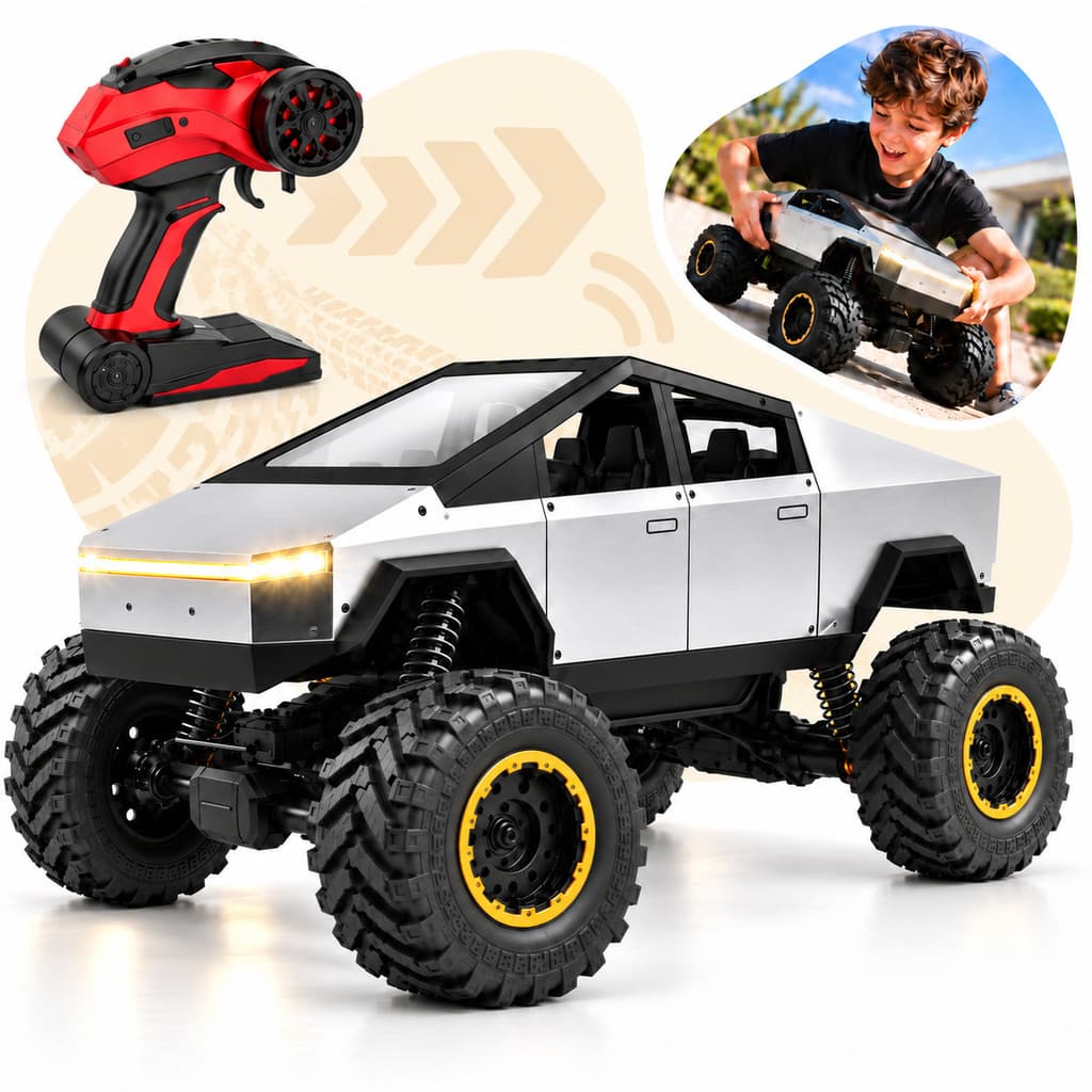 >Carrinho Controle Remoto Cybertruck Rock Crawler Gigante 50cm 4x4 Escala 1:8 Picape Futurista  Adulto 20km/h Kizumba