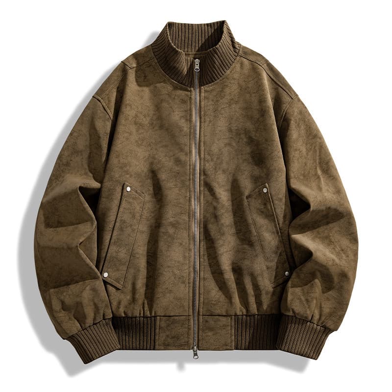 Jaqueta de couro masculina de couro PU com gola alta Jaqueta masculina solta outono inverno couro de lã novo estilo roup