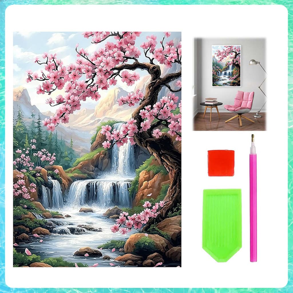 Pintura de Diamante 5D Quadrada 30x40cm Cachoeira – kit anti-stress, arte decorativa, presente criativo, relaxante