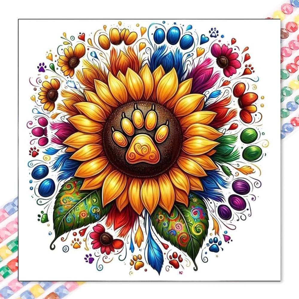 5D diy diamante completo redondo pintura diamante-Kit de pintura diamante girassol, pata impressão mosaico lona diy arte