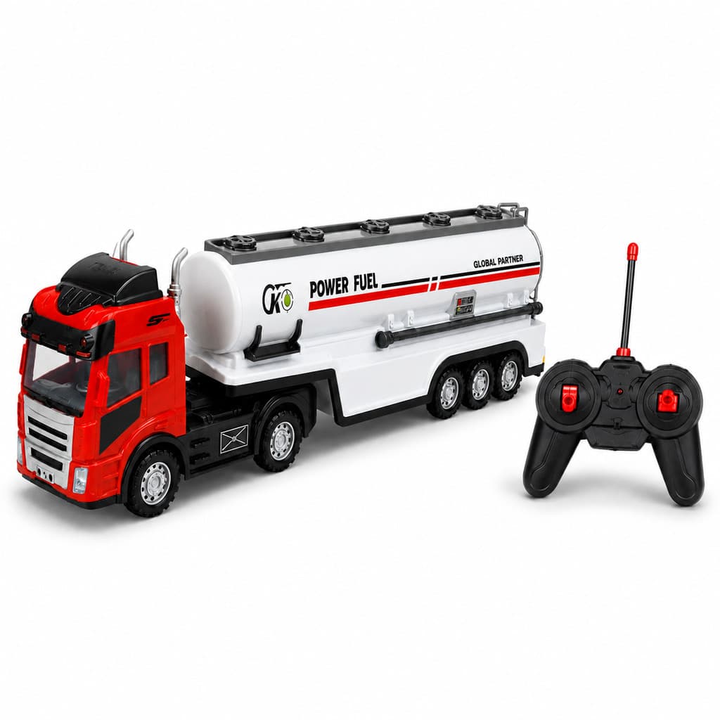 Carrinho De Controle Remoto Caminhao Tanque Luz E Som 53cm Vermelho Articulado