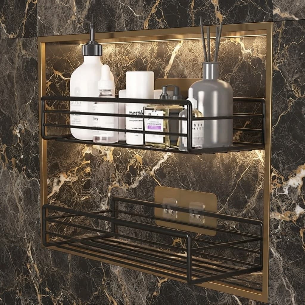 Suporte Organizador Prateleira Banheiro Adesivo Sem Furo Metal Aramado Porta Temperos Cozinha Lavanderia Parede