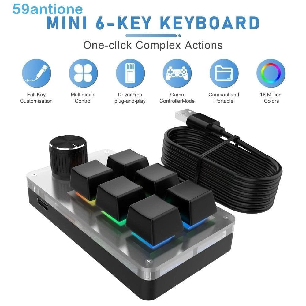 Mini Teclado De Programação Personalizado , Teclados Para Jogos Com Fio USB , 6 Teclas Hot Swap 1 Botão Mecânico