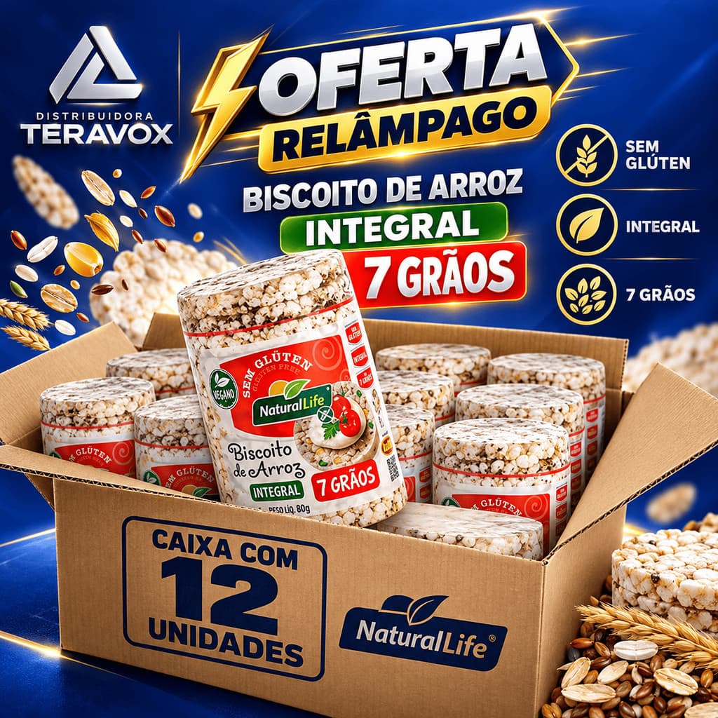 Biscoito Integral de Arroz 7 Grãos Naturallife Sem Glúten – Fardo 12 Unidades