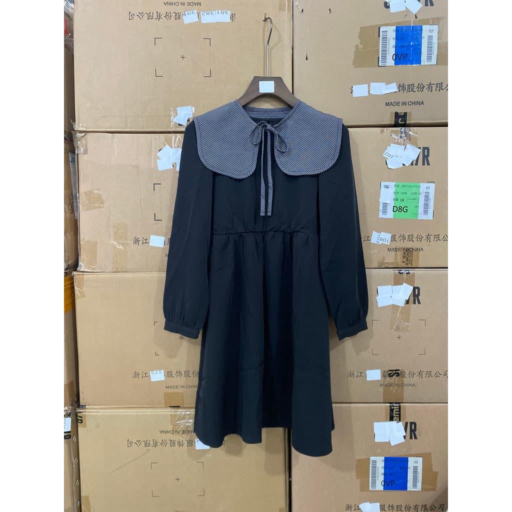 Mori vestido feminino primavera outono novo estilo vestido de manga comprida gola boneca vestido longo feminino 4602