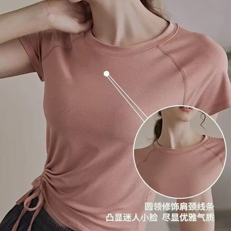 Roupas de Yoga de manga curta topo feminino verão Casual curto cordão apertado correndo Fitness roupas de secagem rápida