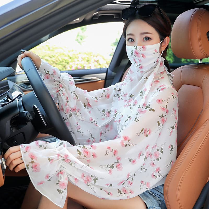 Protetor solar máscara facial capa conjunto facial Chiffon xale de seda gelo verão protetor solar roupas Anti-ultraviole