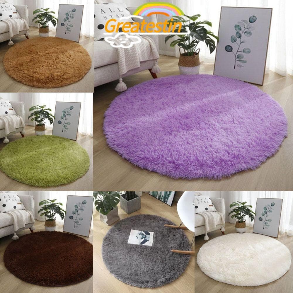 Tapetes De Sala De Estar GREATESTIN , Tapete Redondo De Pelúcia Macio De 40 Cm De Pé Espesso Antiderrapante De Cor Sólid