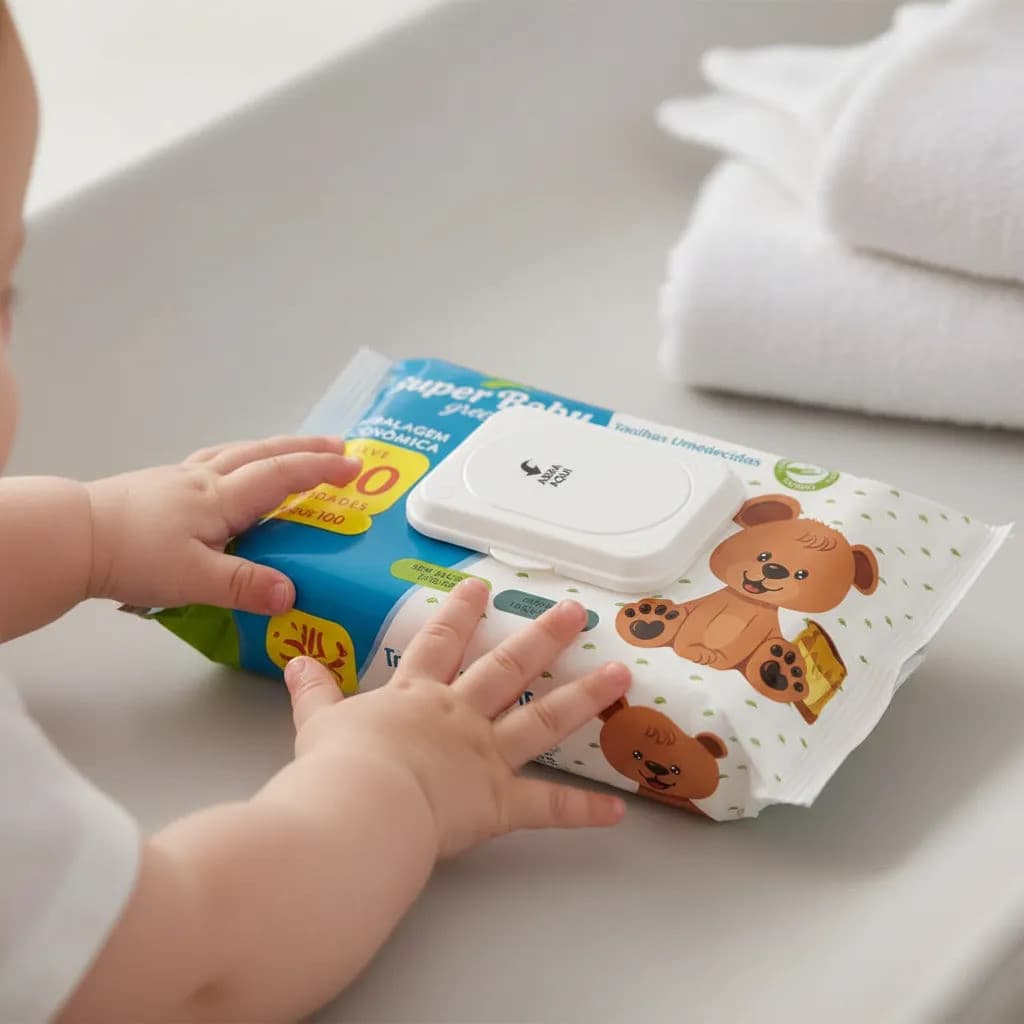 Lenço Umedecido Super Baby 120 Unidades Toalhas Umedecidas para Bebê Limpeza Suave com Aloe Vera