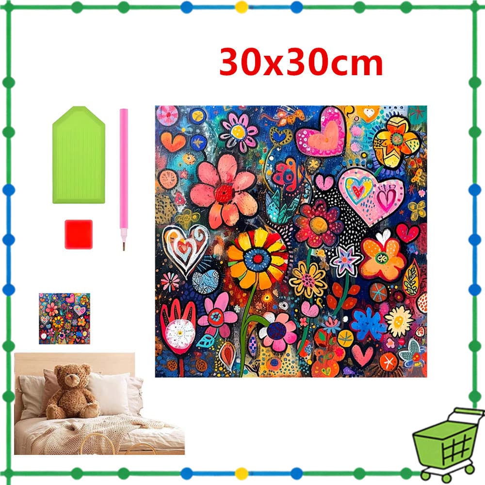 Kit de pintura diamante amor coração e flor, pintura diamante quadrada 5D para iniciantes 30x30cm