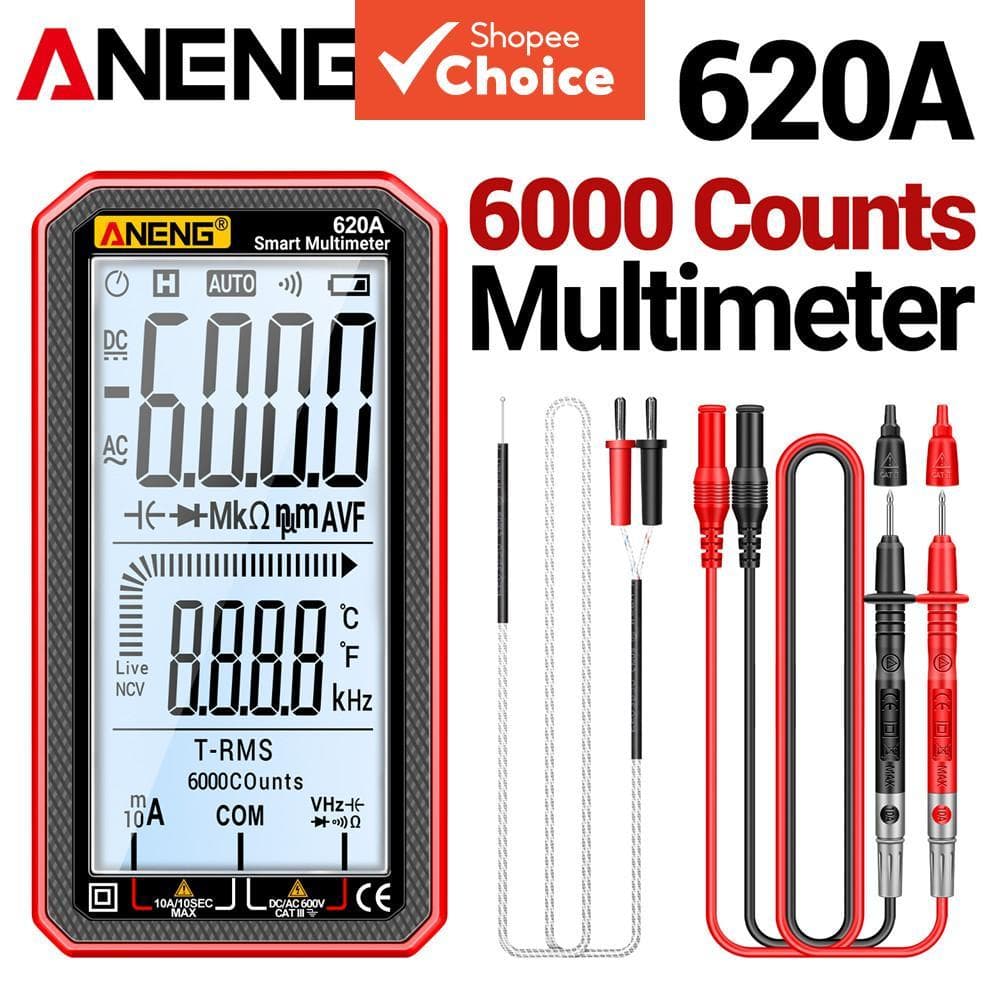 Multímetro Digital Inteligente Ultra Fino ANENG 620A, 6000 Contagens True RMS Auto Alcance AC/DC Teste de Capacitância e