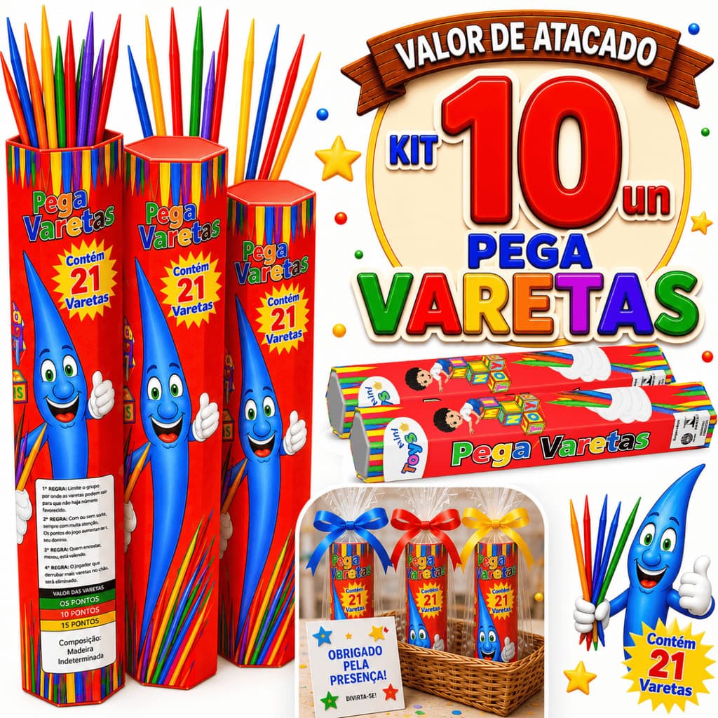 Kit 10 Jogos Pega Vareta Lembrancinha Prenda Festa Junina Educativo Criança Brinquedo Aniversário