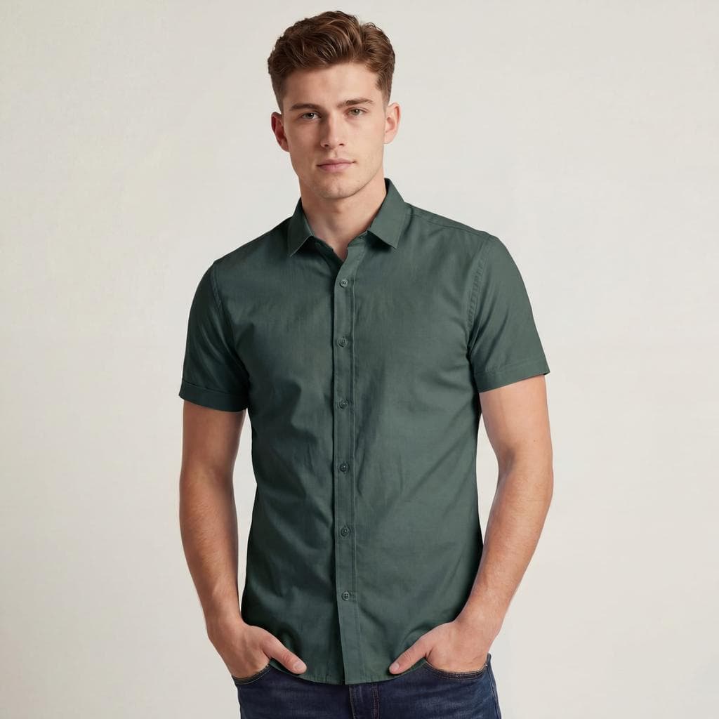 Camisa Masculina Manga Curta Tricoline Slim Fit Social Casual — Laboureé