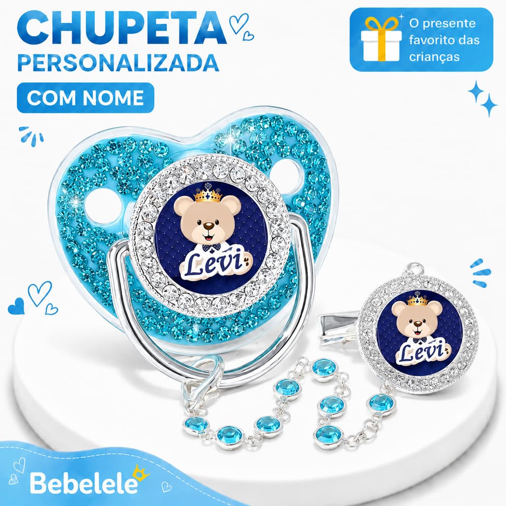 Chupeta para bebê, personalizada com nome e foto, inclui prendedor/fecho/corrente de chupeta personalizado IVAF
