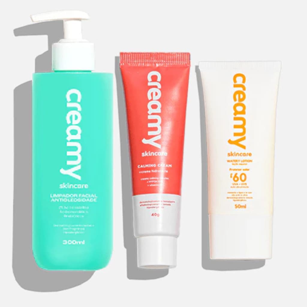 Kit Antioleosidade - Limpador Facial, Gel Creme Hidratante Facial Calming Creamy, Protetor Solar FPS 60