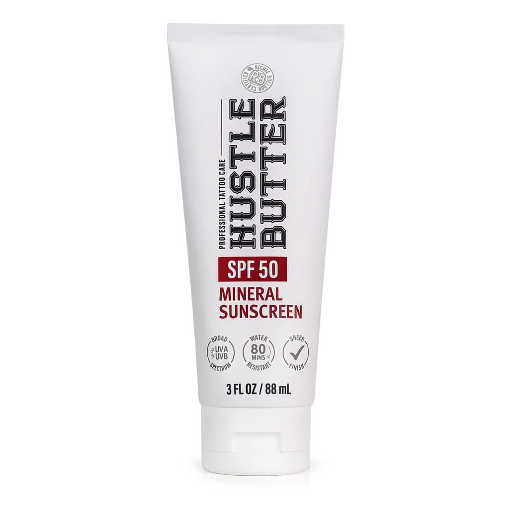Protetor Solar para Tatuagens HustleButter - Loção Protetora Solar Mineral, FPS50, Compatível com a TSA, Resistente à Ág