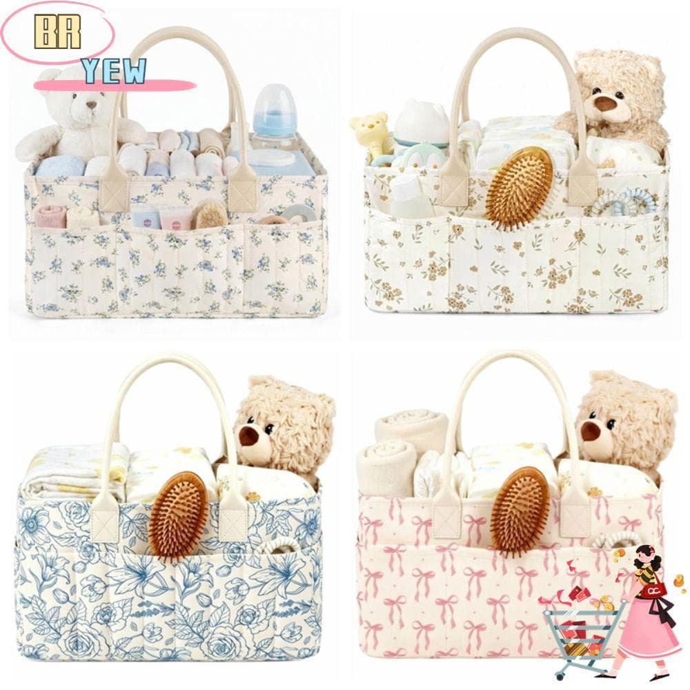 Cesta De Armazenamento Para Berçário , Organizador Portátil Floral Fraldas De Bebê , Bolsa Essenciais Recém-Nascidos