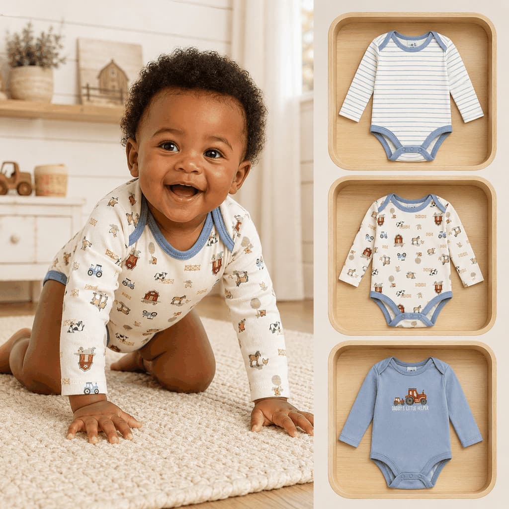 Kit 3 Bodies Bebê Manga Longa 60% Algodão 40% Poliéster Body Infantil Roupinha Bebê Enxoval P M G 0 a 9 Meses