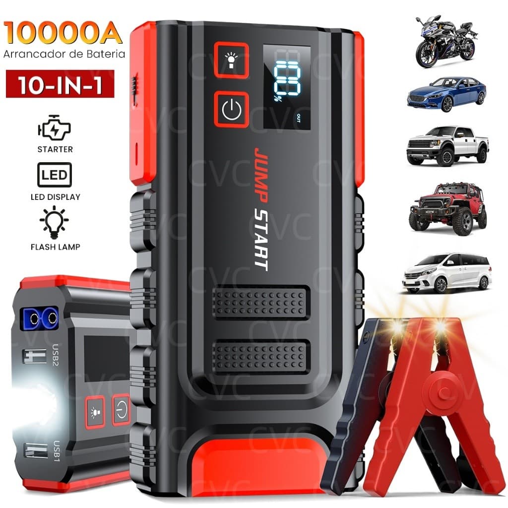 Kit Auxiliar Partida 10 em 1 33500mAh Power Bank Lanterna Carregador 12V Portatil Veicular