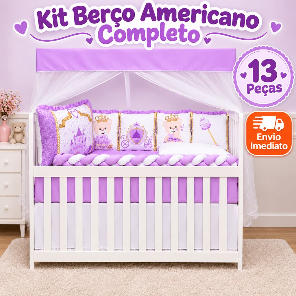 Kit Protetor De Berço 13 Peças Enxoval Quarto Bebê Recém Nascido Completo