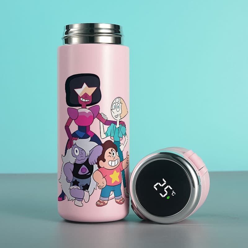 Garrafa térmica steven universo 420ml aço inoxidável com termômetro digital display LED e trava de segurança