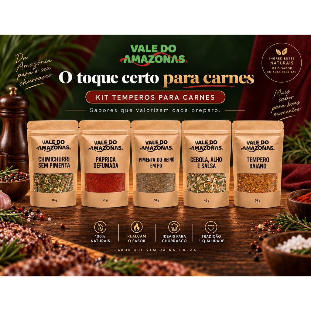 Kit temperos para Carnes Chimichurri Páprica Defumada Pimenta do Reino Cebola Alho e Salsa e Tempero Baiano