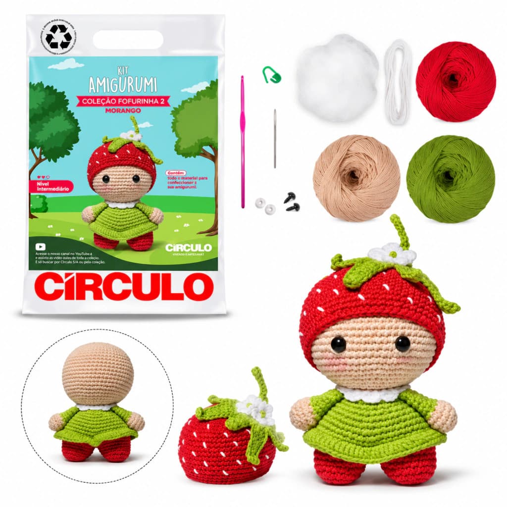 Kit Amigurumi Coleção Fofurinha 2 Morango para Crochê - Círculo