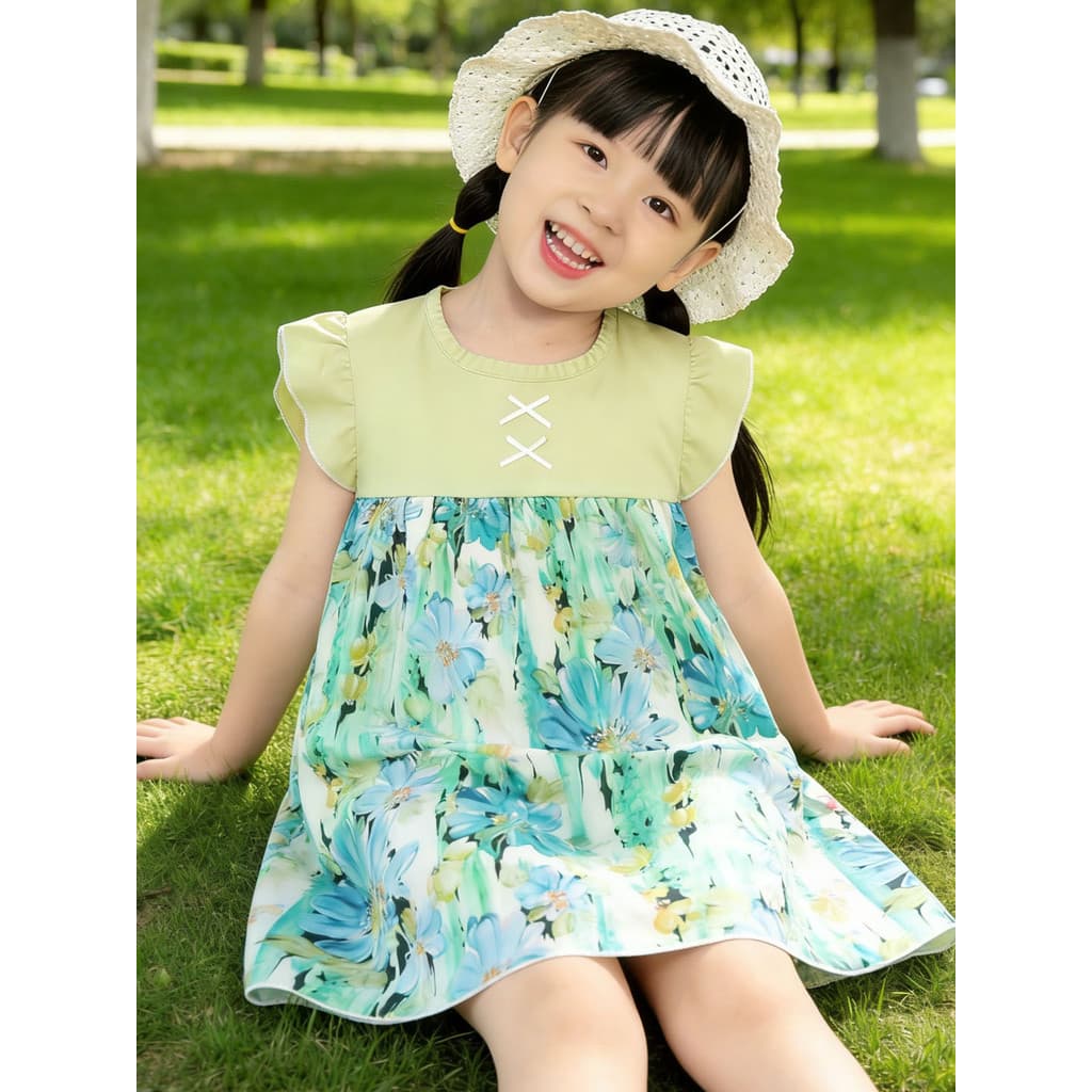Meninas vestido de verão menina moda manga curta Rayon algodão roupas bebê menina algodão seda bebê Super agradável pequ