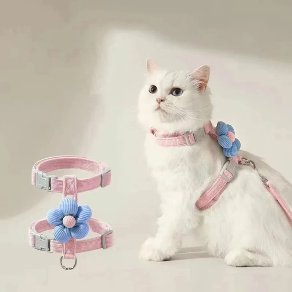 Coleira Ajustável para Gatos e Cães Pequenos com Guia, Coleira Respirável para Passeios ao Ar Livre e Uso Diário