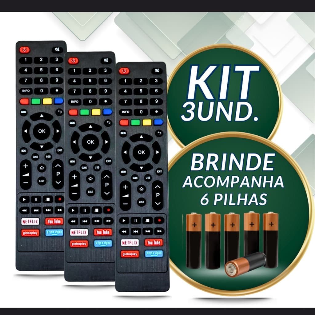 Kit Controles Compatíveis para TV Philco Smart – Netflix, YouTube, Globoplay e Prime Video