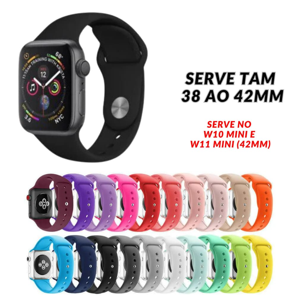 Pulseira Relógio Smartwatch Silicone Compatível Tamanhos 38mm 40mm 41mm 42mm W10 Mini W11 Mini