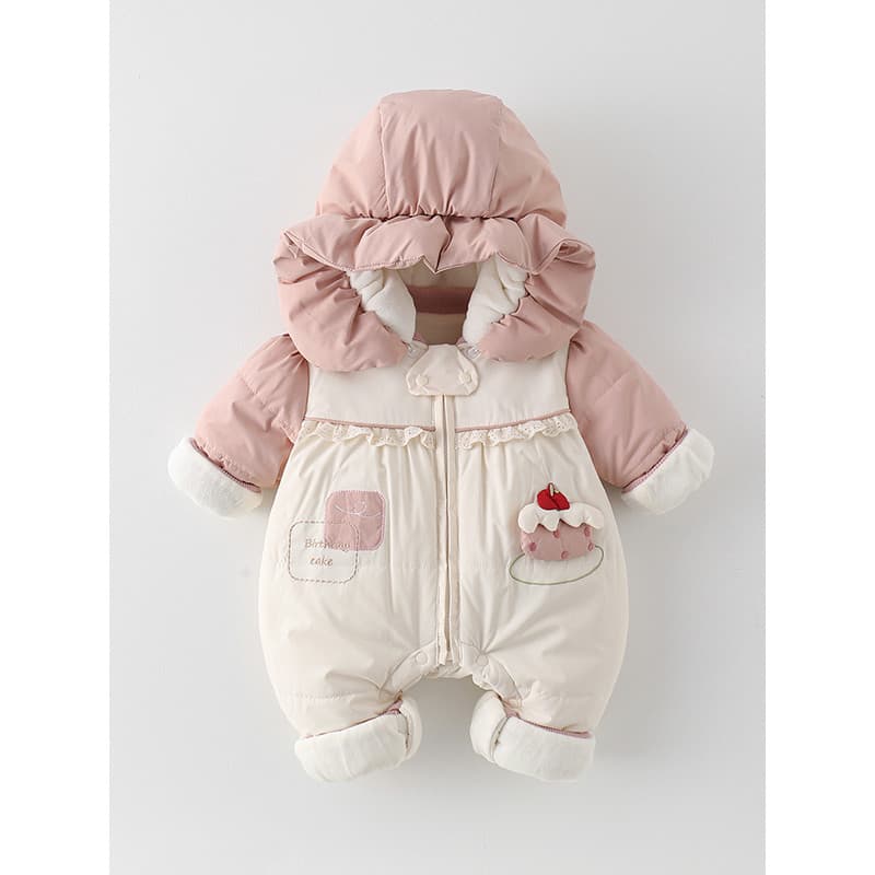 Roupas de bebê inverno fino algodão outing roupas macacão bebê menina mais veludo dos desenhos animados bolo roupas de a