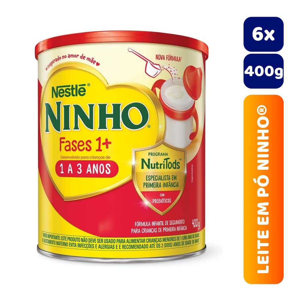 Kit 6x Latas Leite em Pó Infantil Ninho 400g Fases 1+