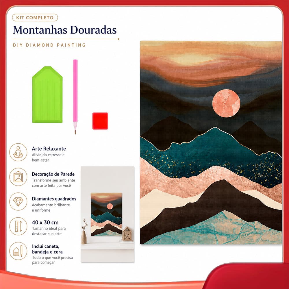 Conjunto de pintura diamante adulto 5D Mountain View 40x30cm adequado para decoração de parede de casa, feito à mão