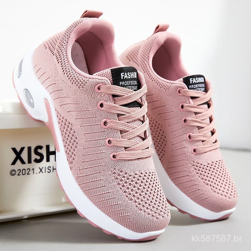 Tênis esportivos de verão, novo estilo de calçados femininos, com cadarço frontal, confortável com amortecimento a ar, t