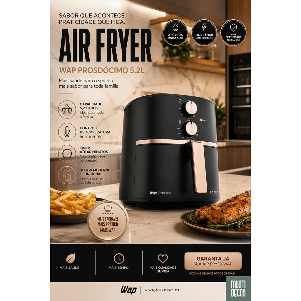Fritadeira Sem Óleo WAP Grand Family 1500W: Rápida, Forte e Espaçosa 🍟🍗
