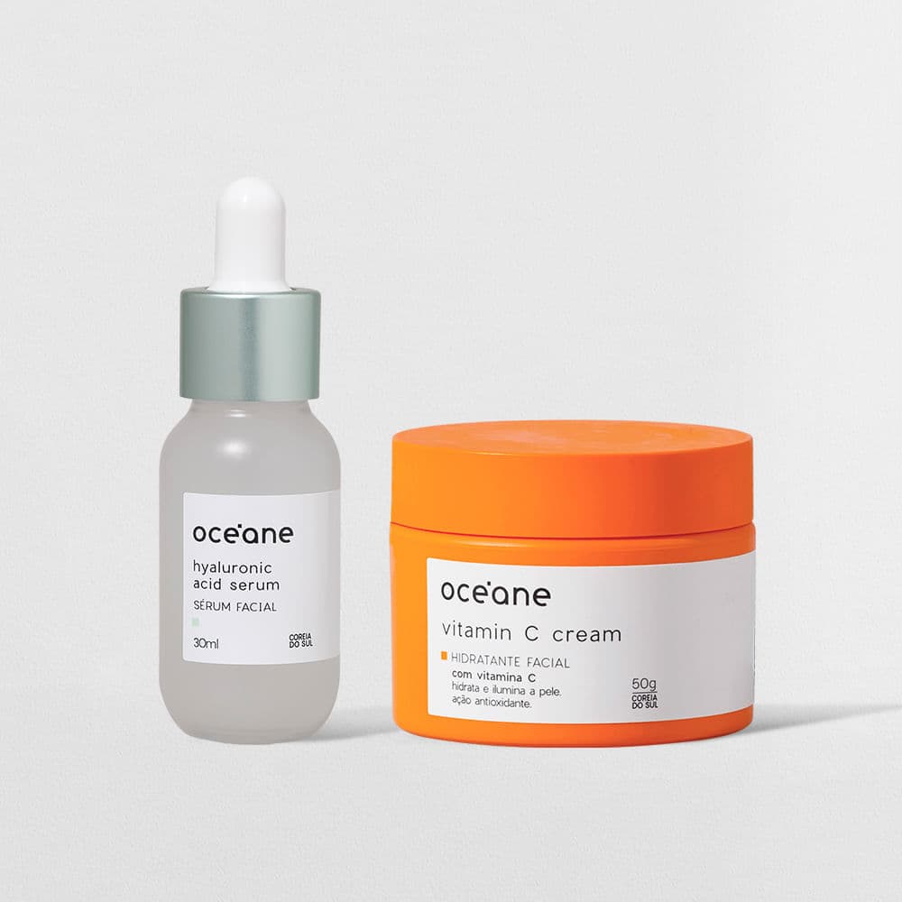 Kit Sérum Facial com Ácido Hialurônico + Hidratante Vitamina C (2 Produtos)