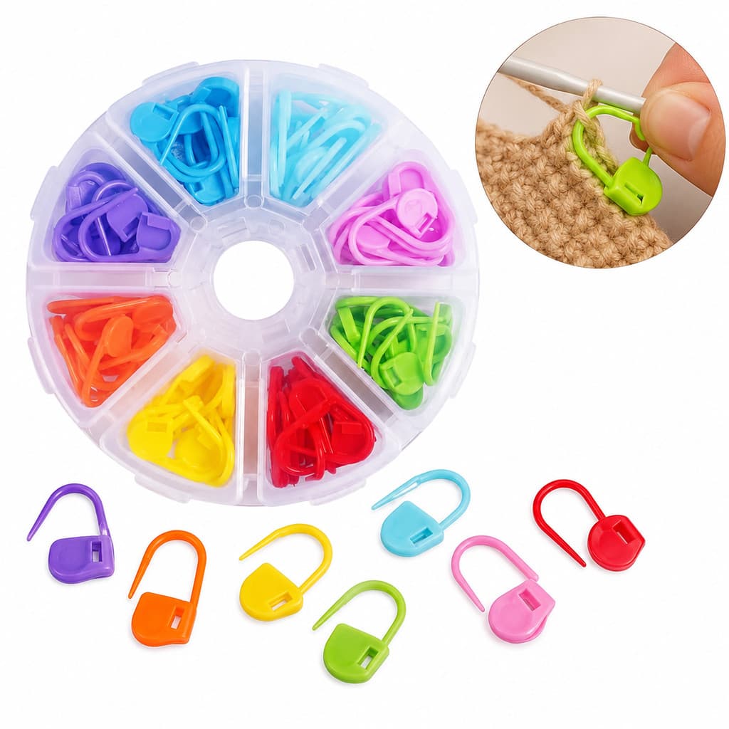 Kit 80 Marcadores de Ponto Cadeado Coloridos com Estojo Organizador para Tricô Crochê e Amigurumi