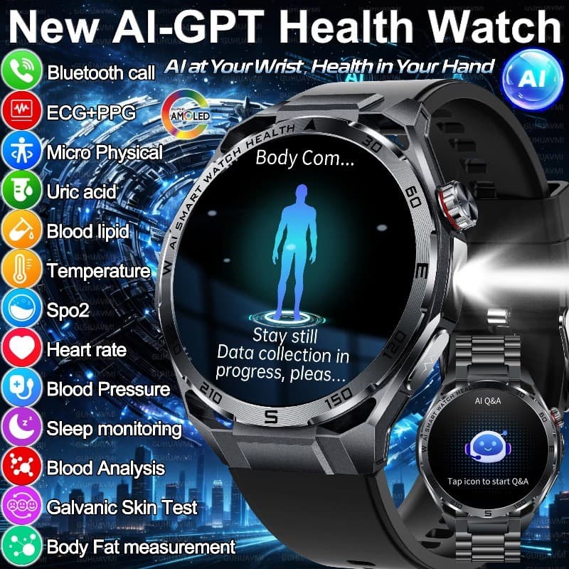 2026 Novo Corpo Gordura AI Análise Saúde Smartwatch Relógio Inteligente ECG + PPG Ácido Úrico BP Oxigênio No Sangue Cham