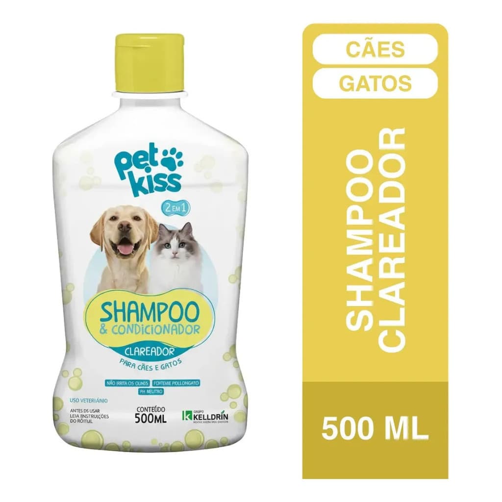 Shampoo para Pelos Claros Pet Kiss 500ml Limpeza e Condicionamento