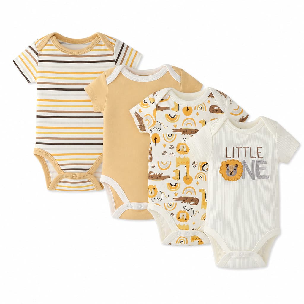 Kit 4 Bodies Bebê 100% Algodão Roupa Infantil Manga Curta Enxoval Bebê Body Gola Envelope Troca Fácil P M G