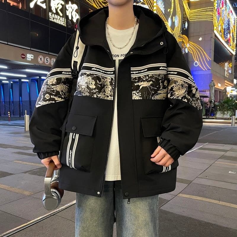 Primavera outono jaqueta masculina na moda impresso qualidade jaqueta com capuz moda masculina solta na moda jaqueta mas